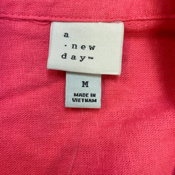 A New Day Women's Linen Short Sleeve Button Down Camp Shirt Pink Size Medium - Picture 5 of 6